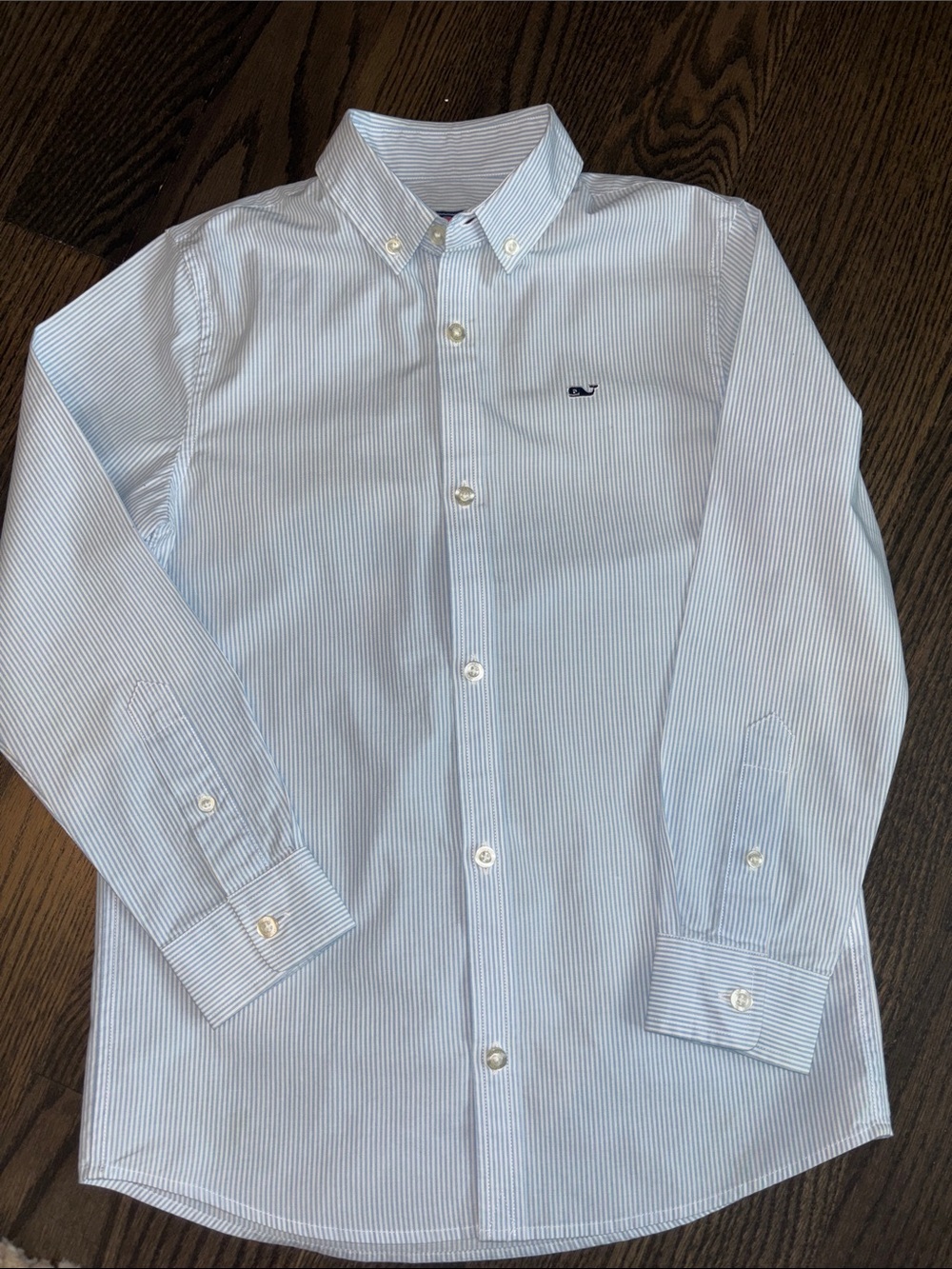 Vineyard Vines Boys Blue & White Pinstripe Button-Down ‘Whale Shirt’ size S 8-10